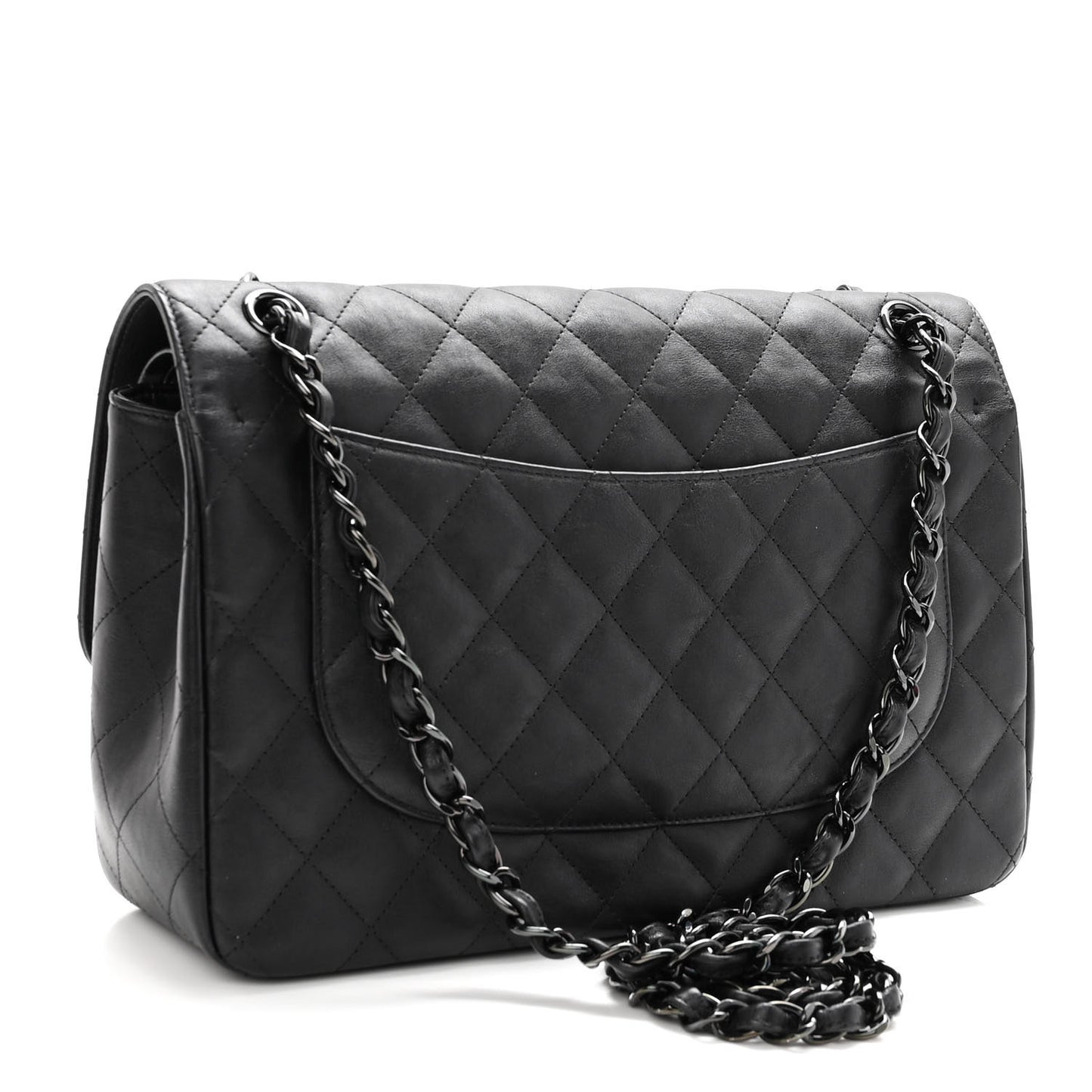 Crumpled Calfskin Quilted Jumbo Double Flap So Black