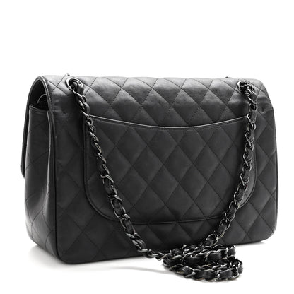 Chanel Crumpled Calfskin Quilted Jumbo Double Flap So Black 3 of 10