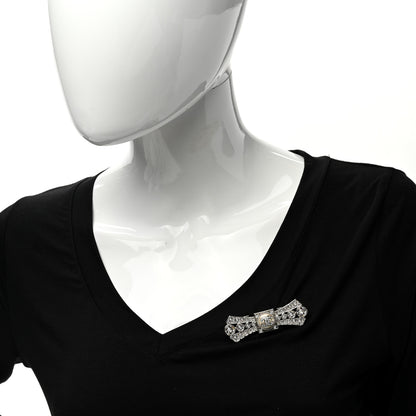 Chanel Metal Crystal CC Logo Bow Brooch Silver 2 of 5