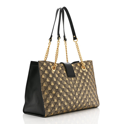 Gucci GG Supreme Monogram Bees Medium Padlock Tote Beige Oro Black 3 of 11
