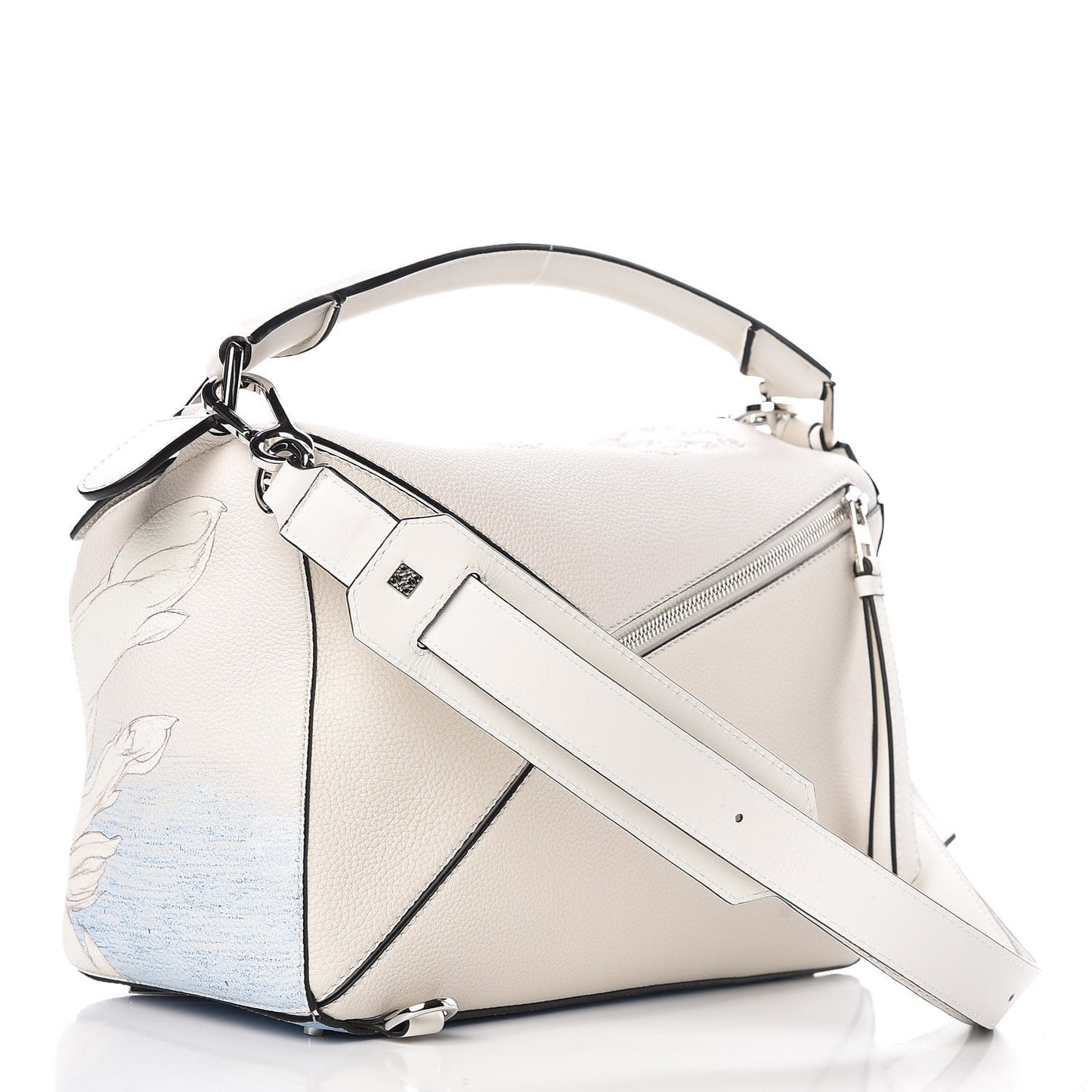 Grained Calfskin Faces Puzzle Bag Soft White