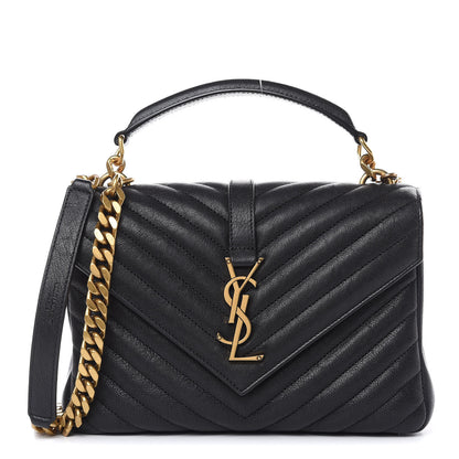Saint Laurent Sheepskin Matelasse Chevron Monogram Medium College Bag Black 1 of 9
