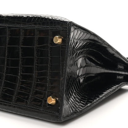 Hermes Shiny Porosus Crocodile Kelly Sellier 28 Black 10 of 10