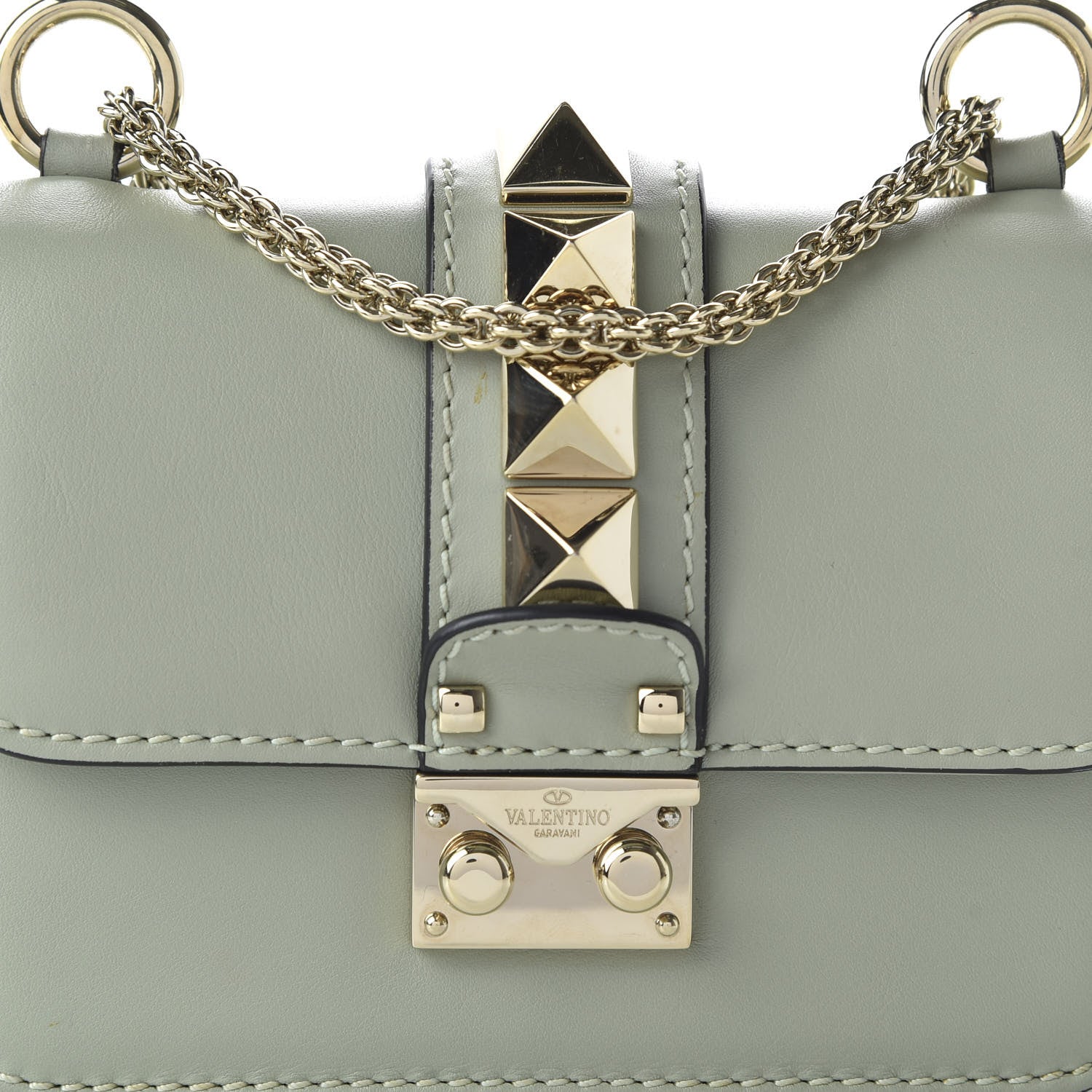 Valentino Garavani Vitello Mini Glam Lock Rockstud Flap Water Green 17 of 19