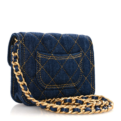 Chanel Denim Quilted Double You Card Holder On Chain Blue 3 of 11