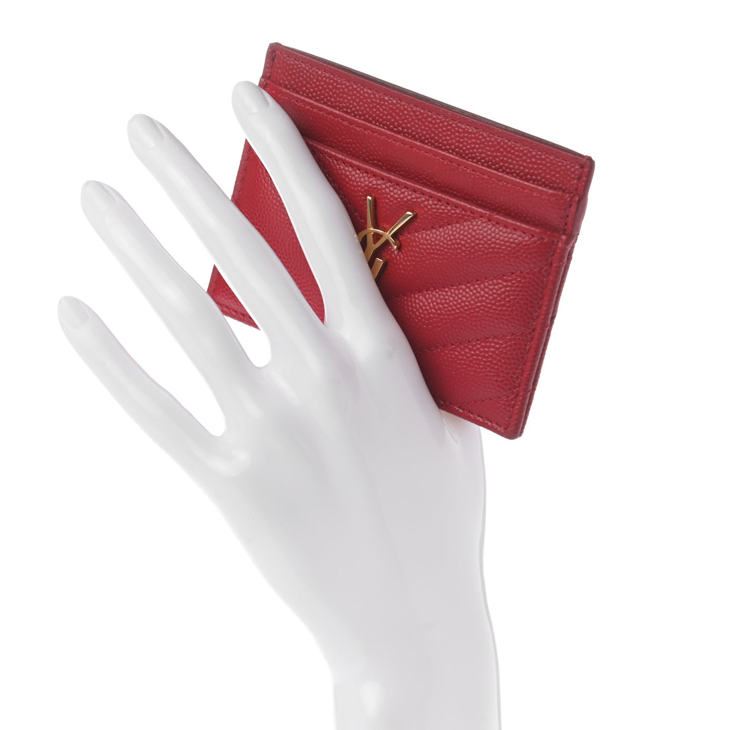Grain De Poudre Matelasse Chevron Monogram Credit Card Case New Red