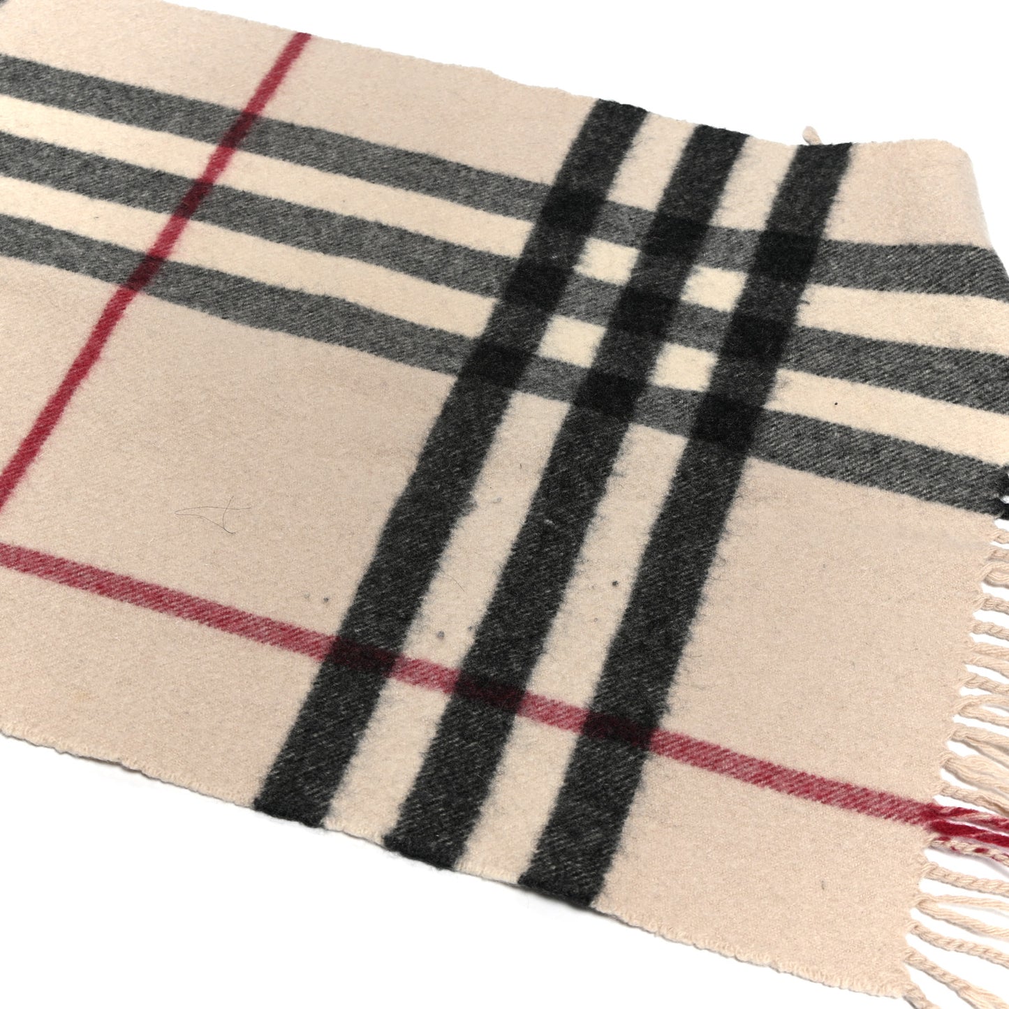 Cashmere House Check Fringe Scarf Ivory
