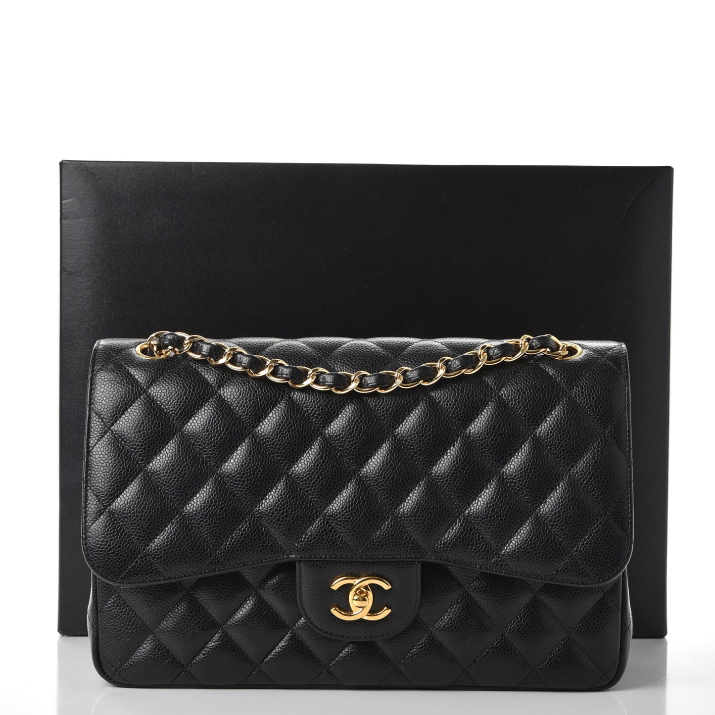 Caviar Quilted Jumbo Double Flap Black