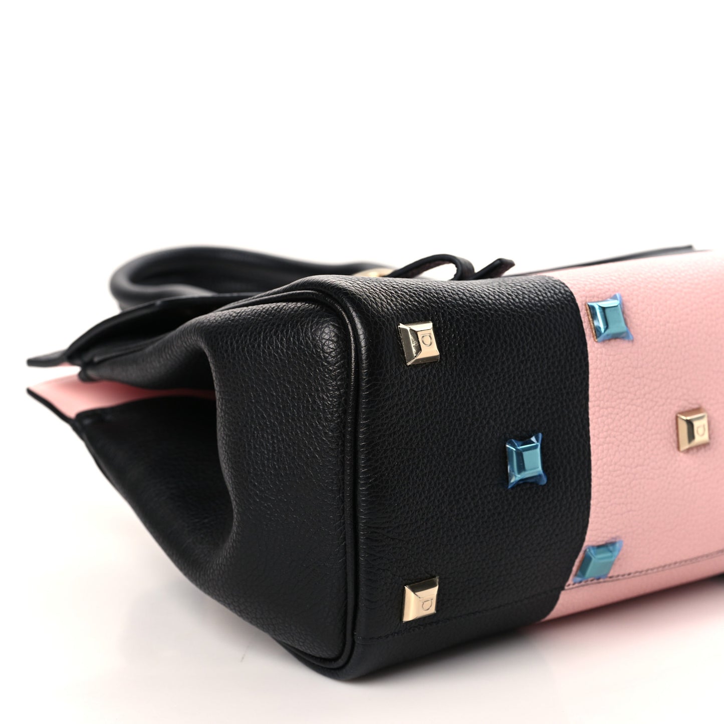 Calfskin Studio Top Handle Bag Black Pink