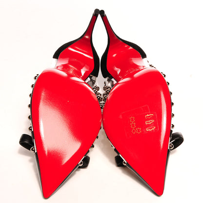 Christian Louboutin Suede Patent Bille et Boule 100 Studded Clear Bow Pumps Black 40.5 5 of 7