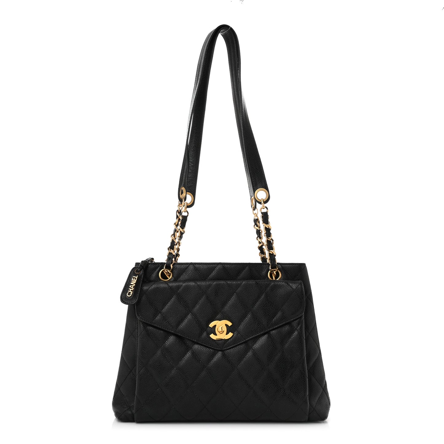 Caviar Quilted Flap Shoulder Bag Black
