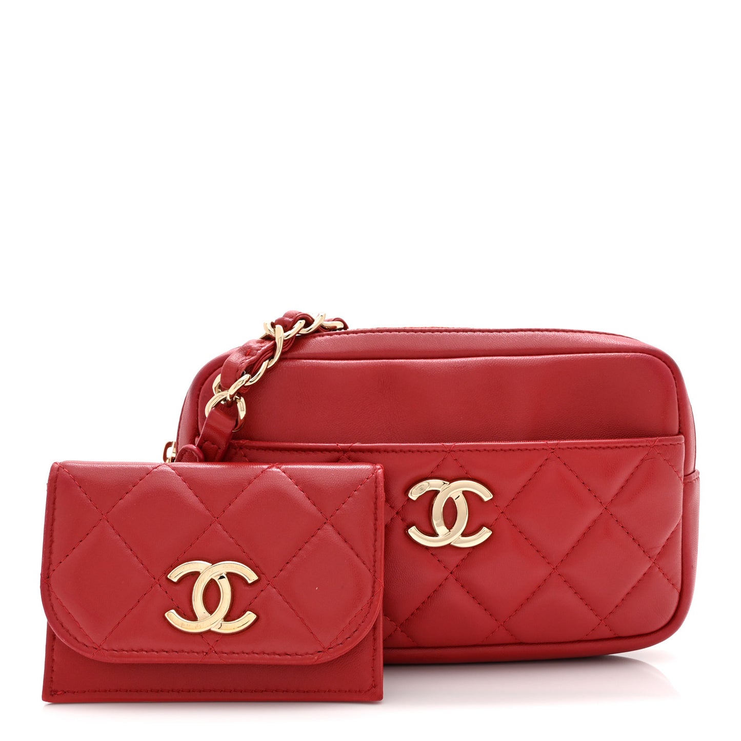 Lambskin Quilted Waist Bag With Pouch Red