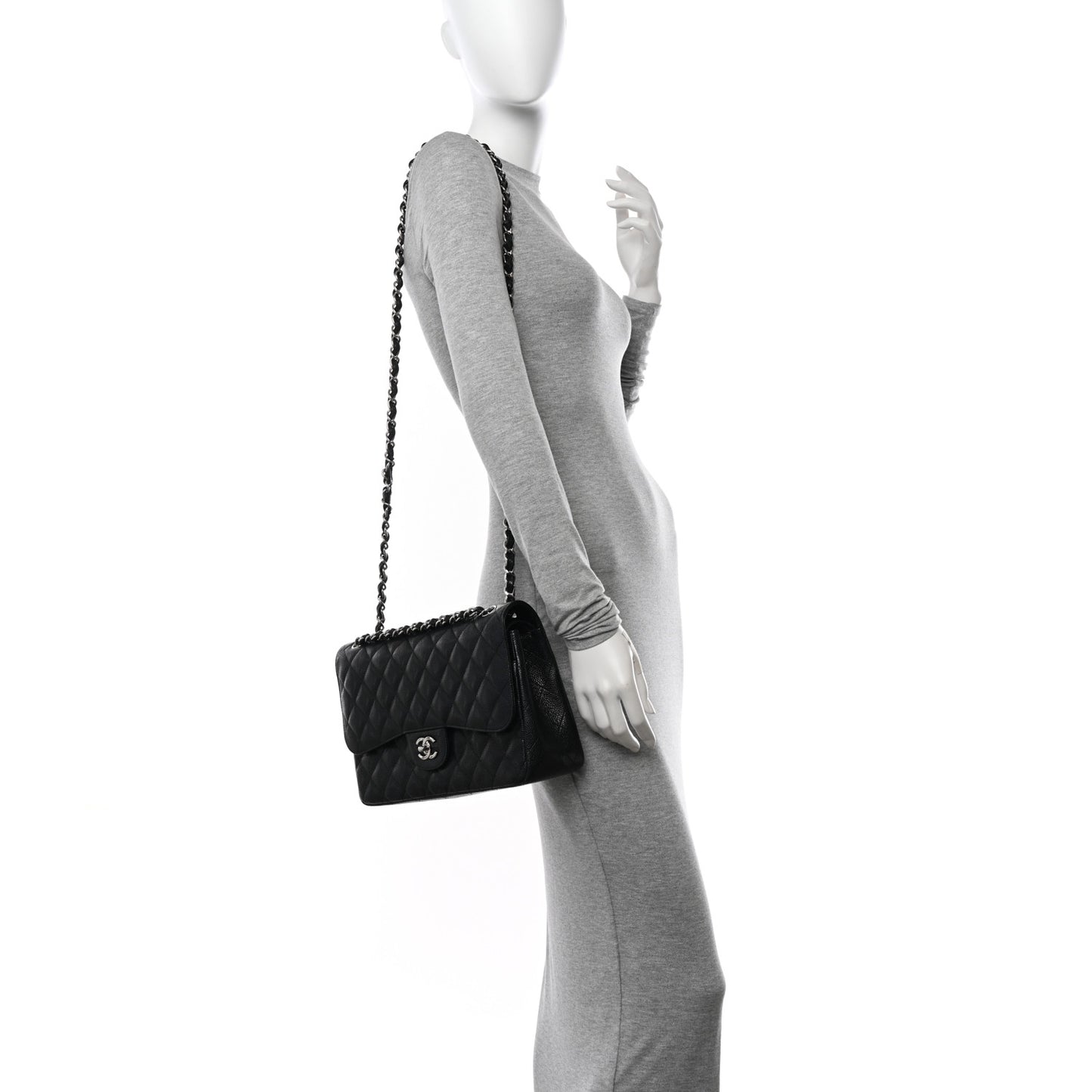 Caviar Quilted Jumbo Double Flap Black