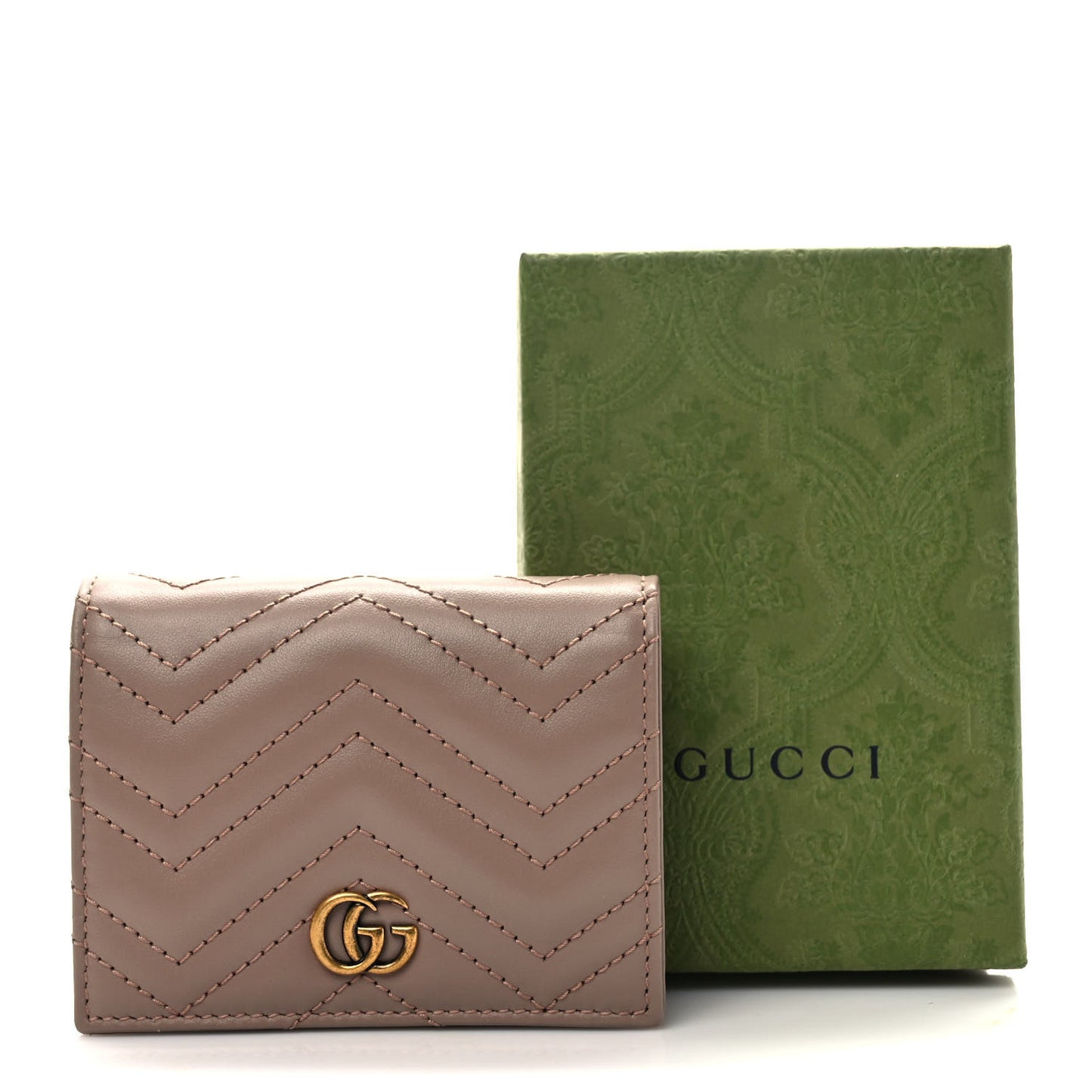 Calfskin Matelasse GG Marmont Card Case Wallet Porcelain Rose