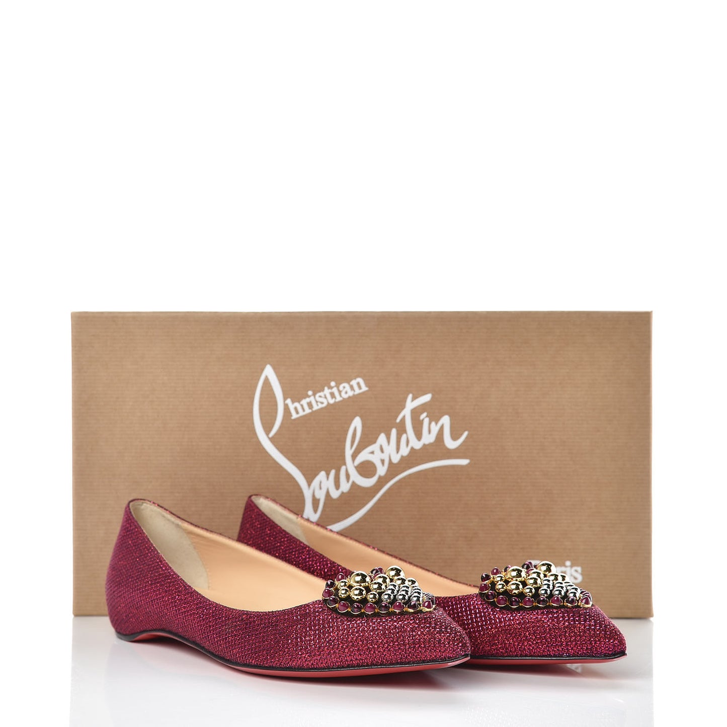 Glitter Veau Velours Heart Embellished Coramia Point Toe Flats 37 Cassis