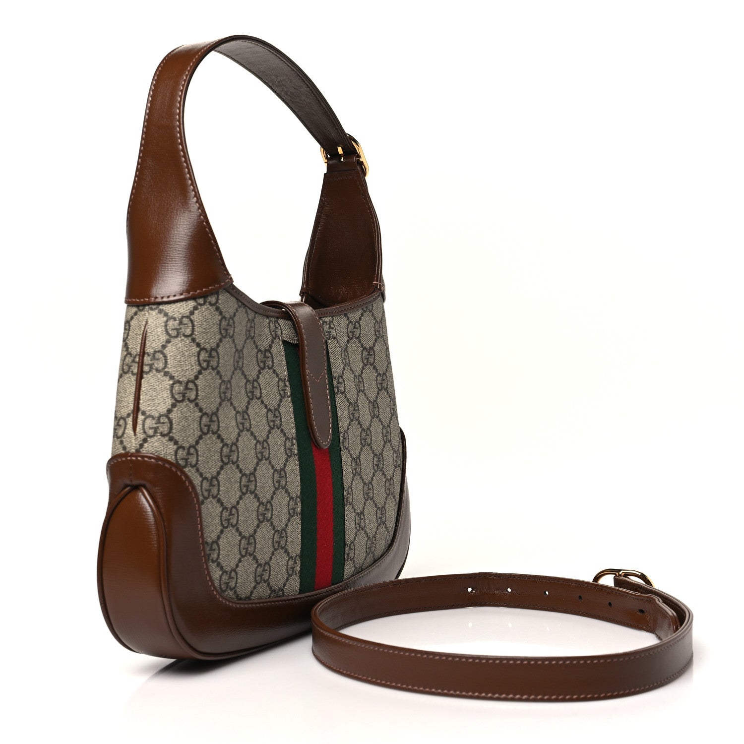 Gucci GG Supreme Monogram Azalea Calfskin Web Small Jackie 1961 Hobo Beige Ebony Brown Sugar 2 of 10
