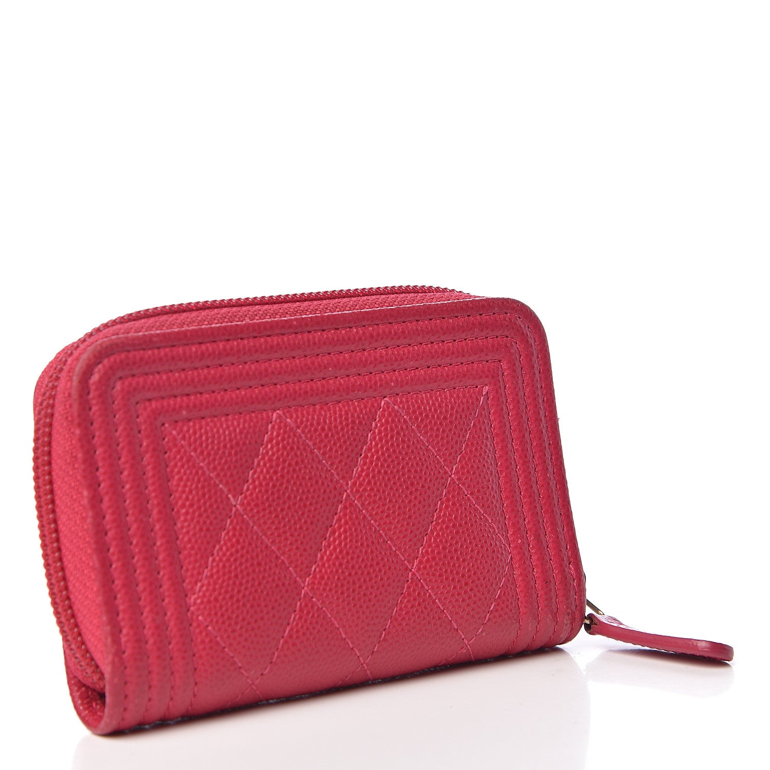 Chanel Caviar Quilted Boy Zip Around Coin Purse Wallet Dark Red 3 of 8