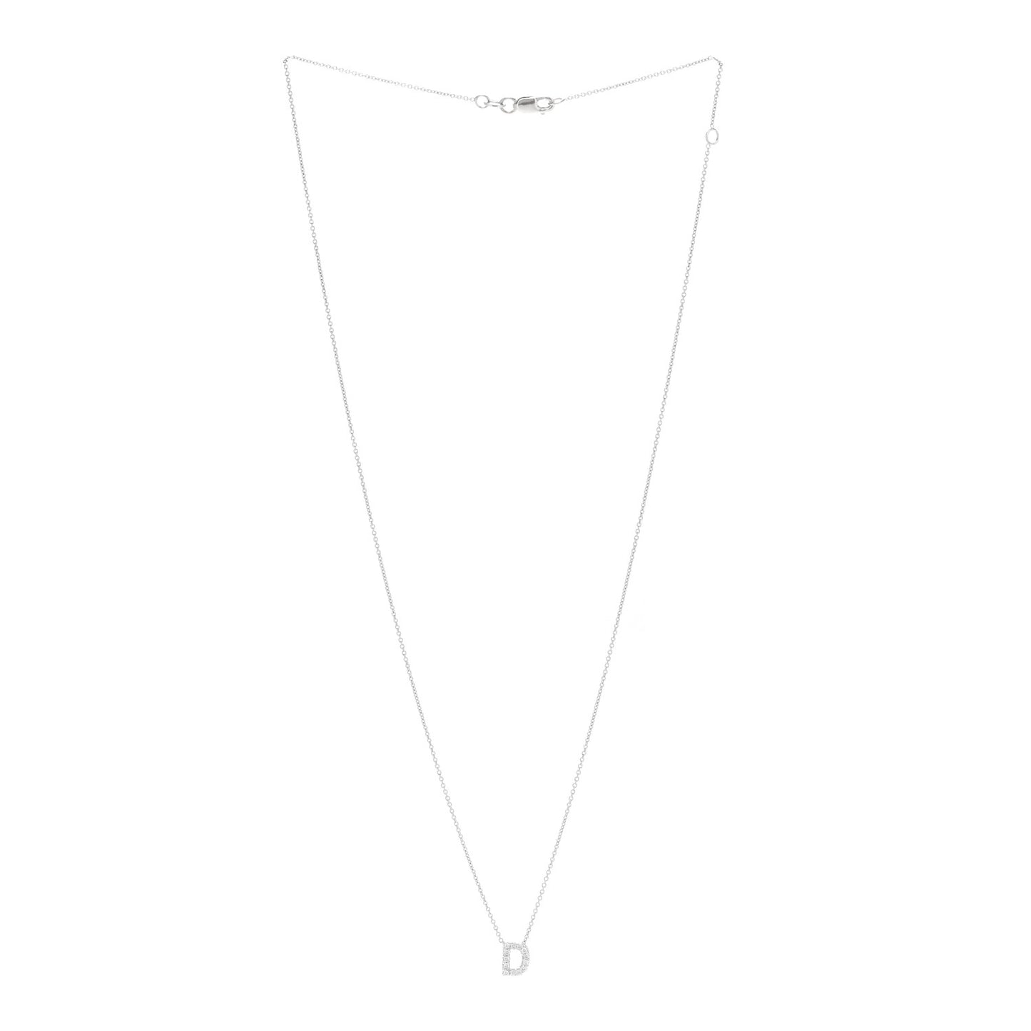 18K White Gold Diamond Love Letter D Pendant Necklace