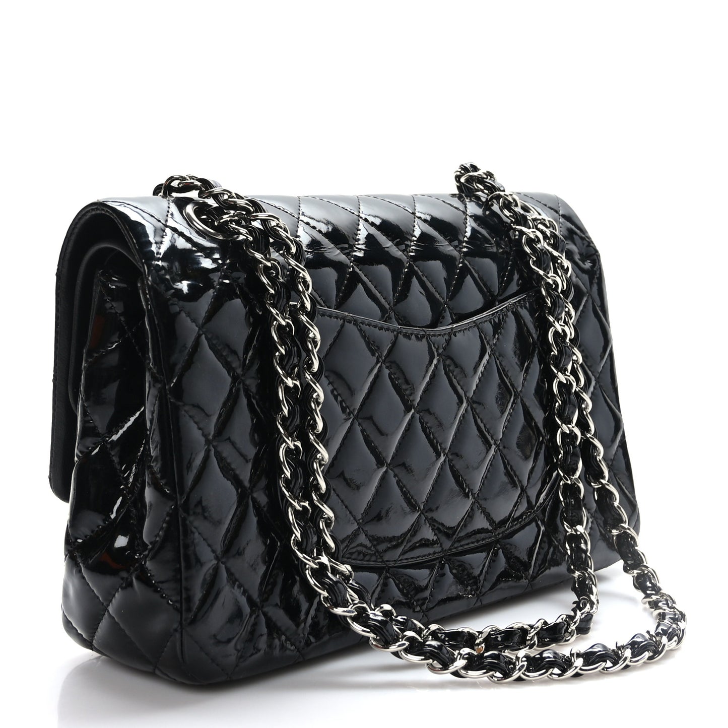 Patent Quilted Medium Double Flap Black
