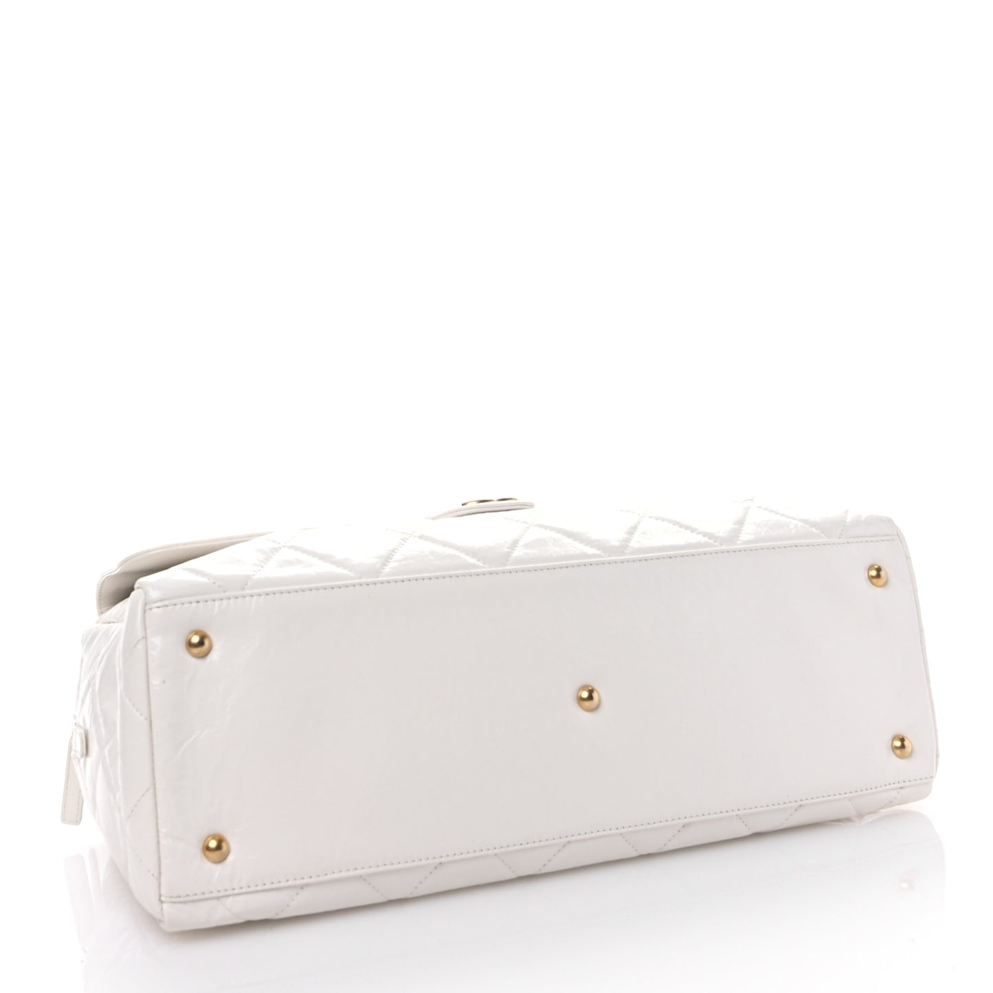 Shiny Crumpled Calfskin Quilted Large Bowling Bag White