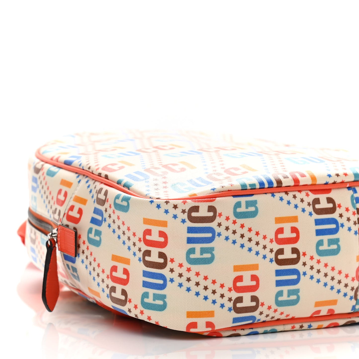 Coated Canvas Logo Star Print Childrens Dome Backpack Beige Multicolor Vibrant Orange