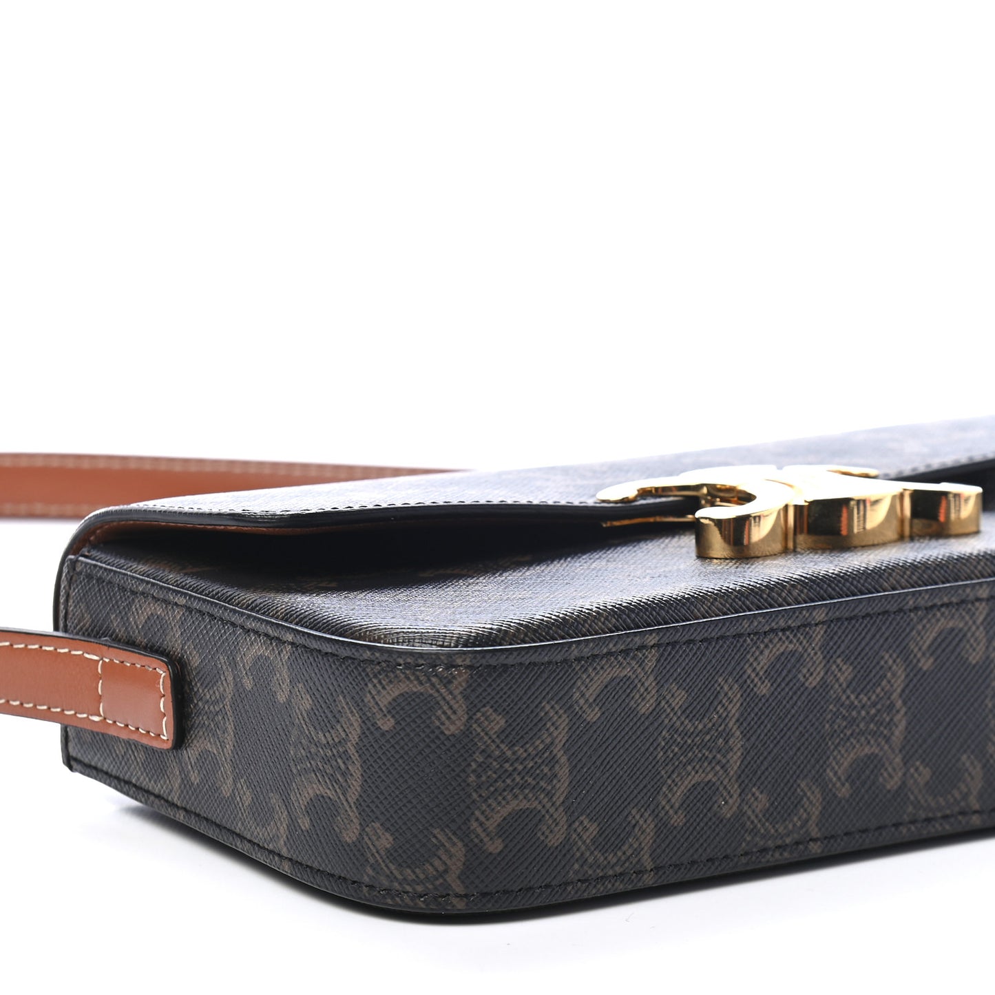 Canvas Calfskin Triomphe Shoulder Bag Tan