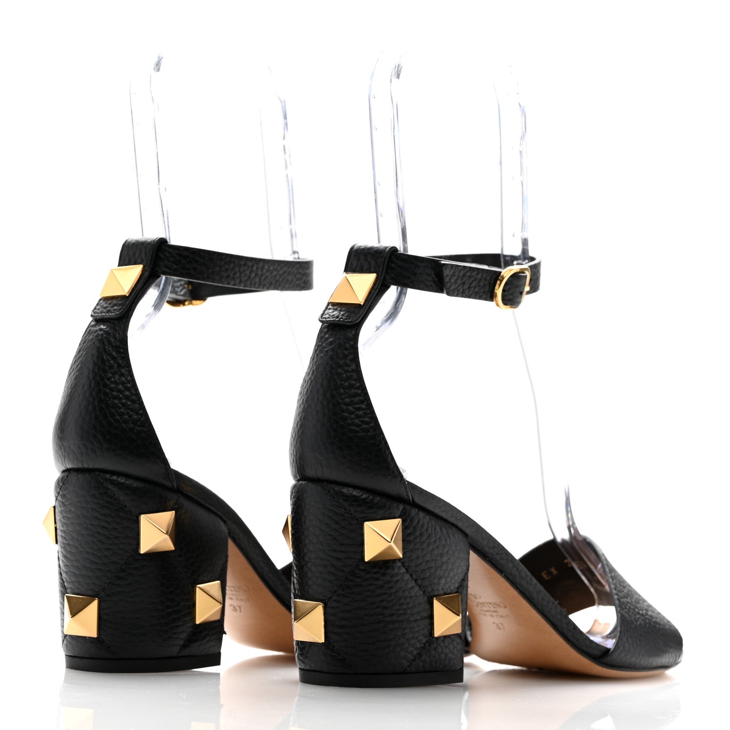 Valentino Garavani Grained Calfskin Roman Stud Ankle Strap 75mm Sandals 37 Black 5 of 11