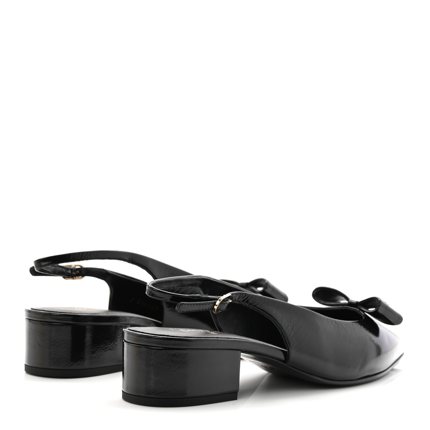Chanel Crumpled Patent Calfskin CC Bow Slingback Pumps 37.5 Black 5 of 9