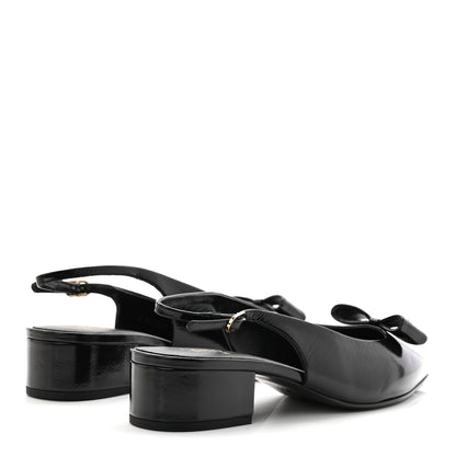 Chanel Crumpled Patent Calfskin CC Bow Slingback Pumps 37.5 Black 5 of 9
