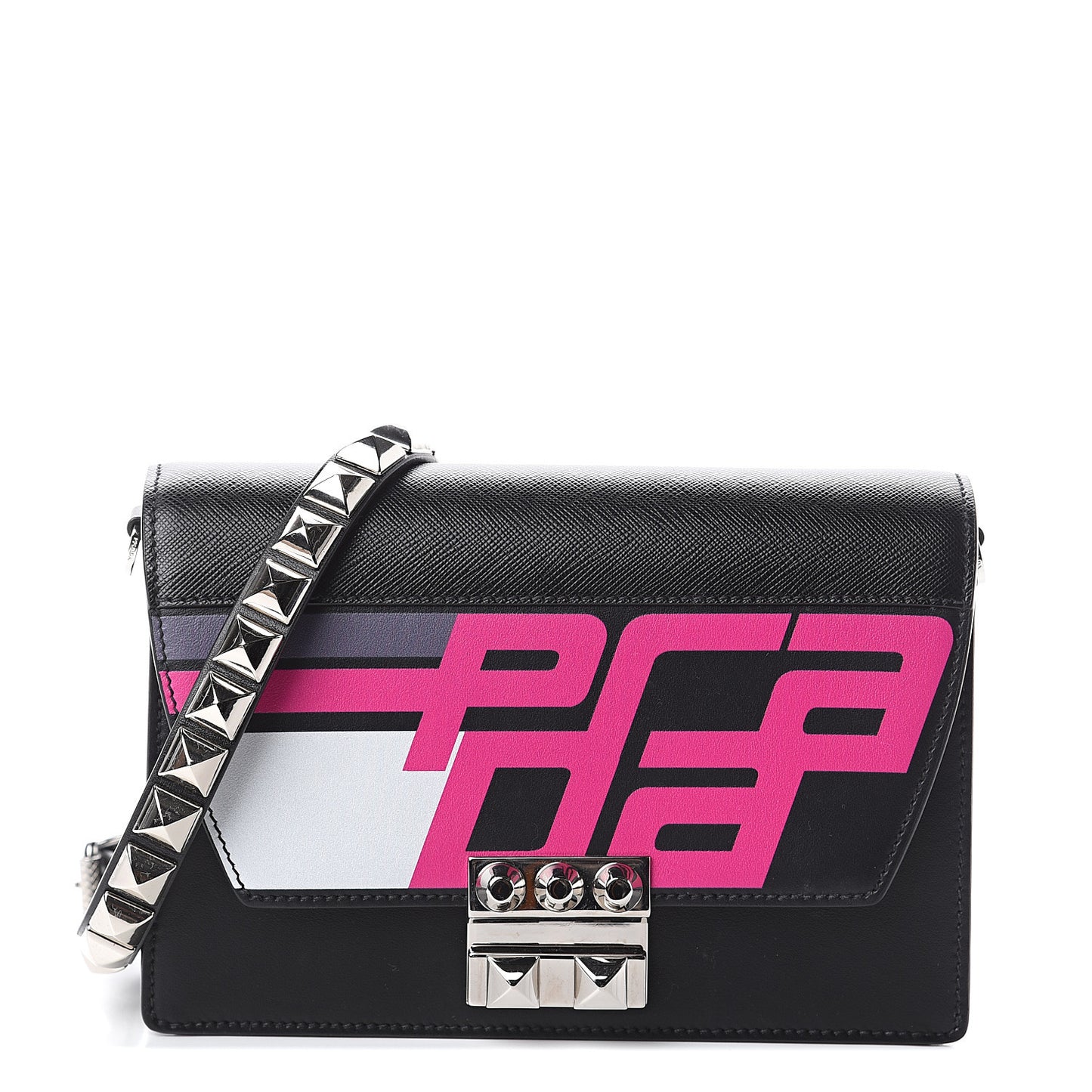 City Calfskin Saffiano Racing Logo Elektra Shoulder Bag Fuxia Black