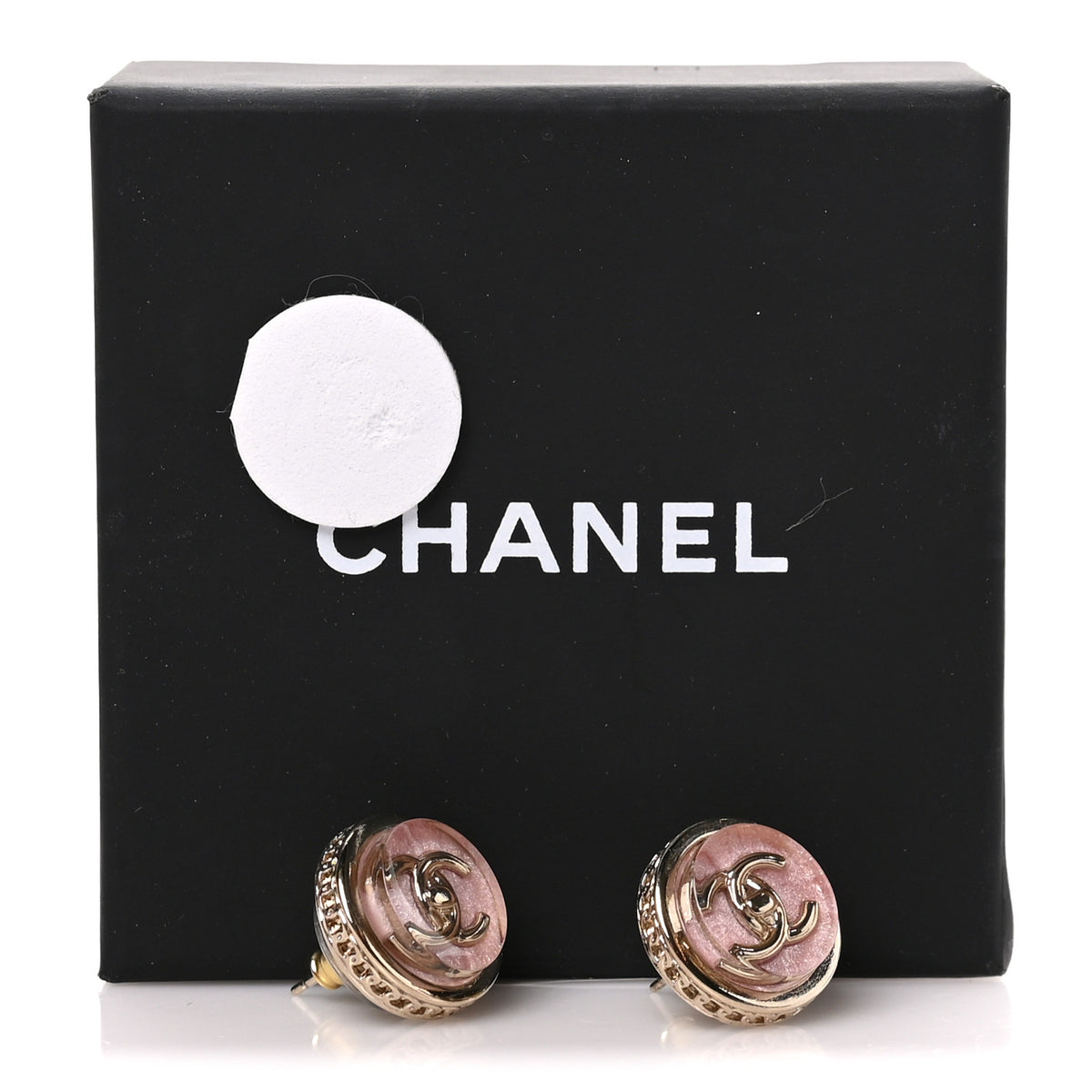 Resin CC Turnlock Stud Earrings Pink Gold