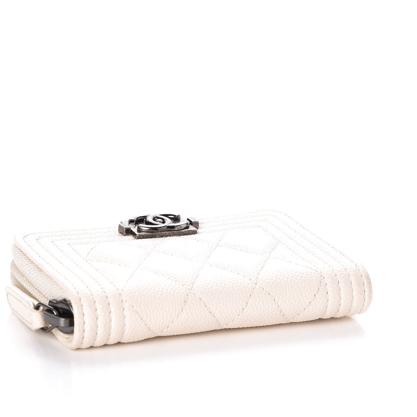Caviar Quilted Boy Zip Around Coin Purse Wallet Ivory