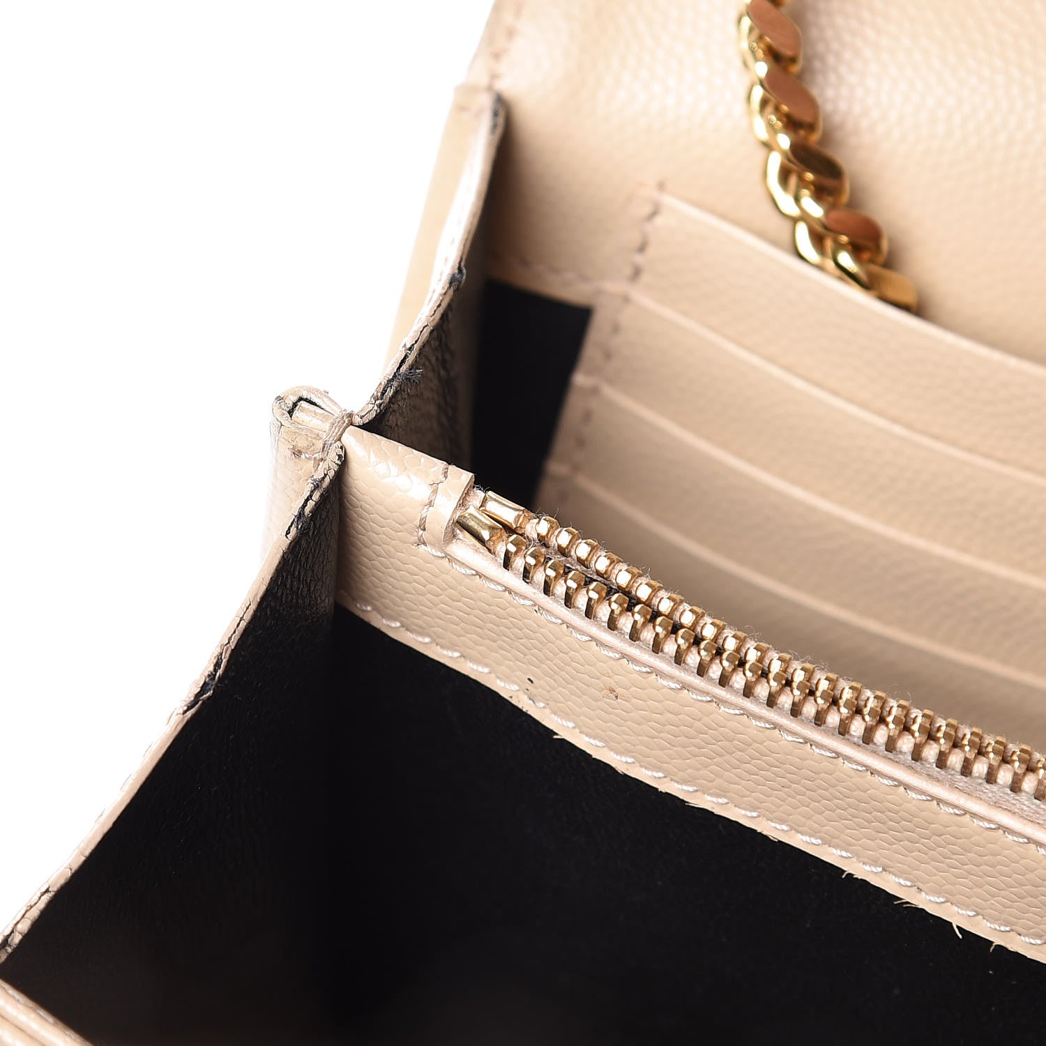 Saint Laurent Grain De Poudre Matelasse Chevron Monogram Chain Wallet Deep Beige 20 of 21