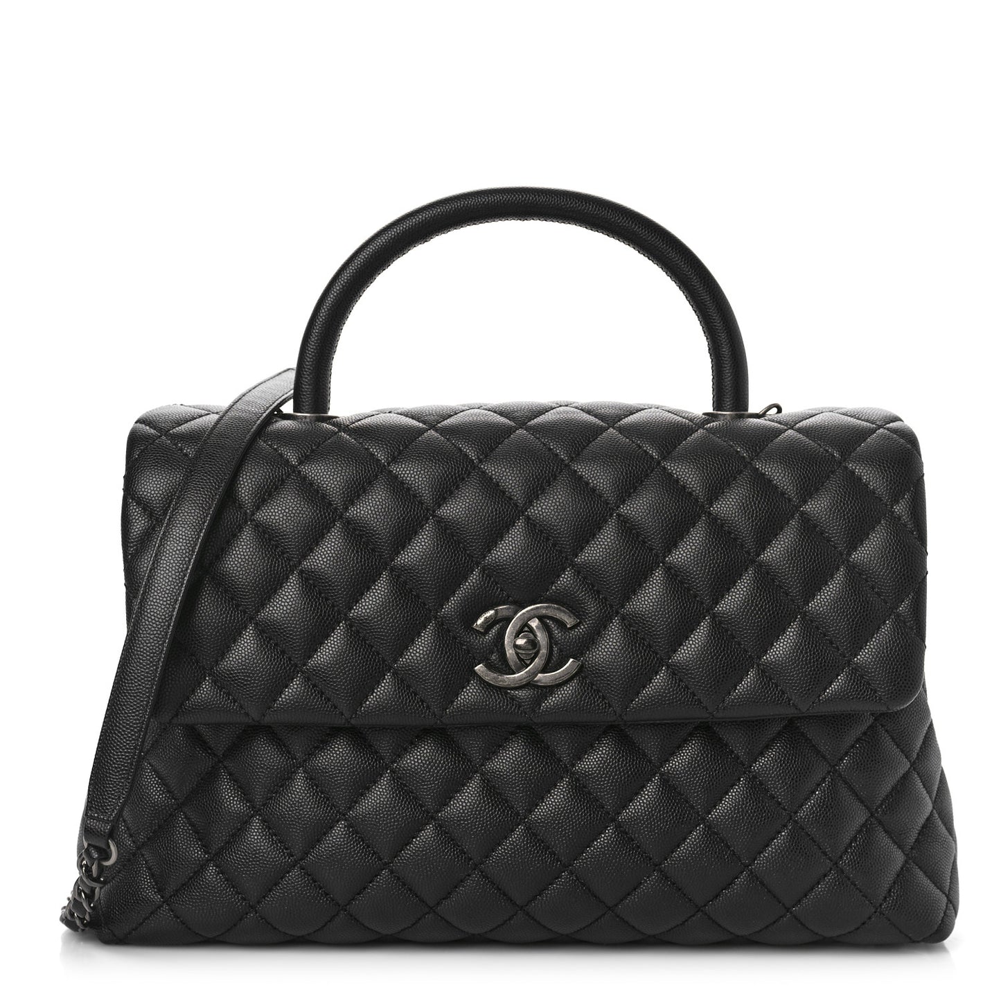 Caviar Quilted Medium Coco Handle Flap Black