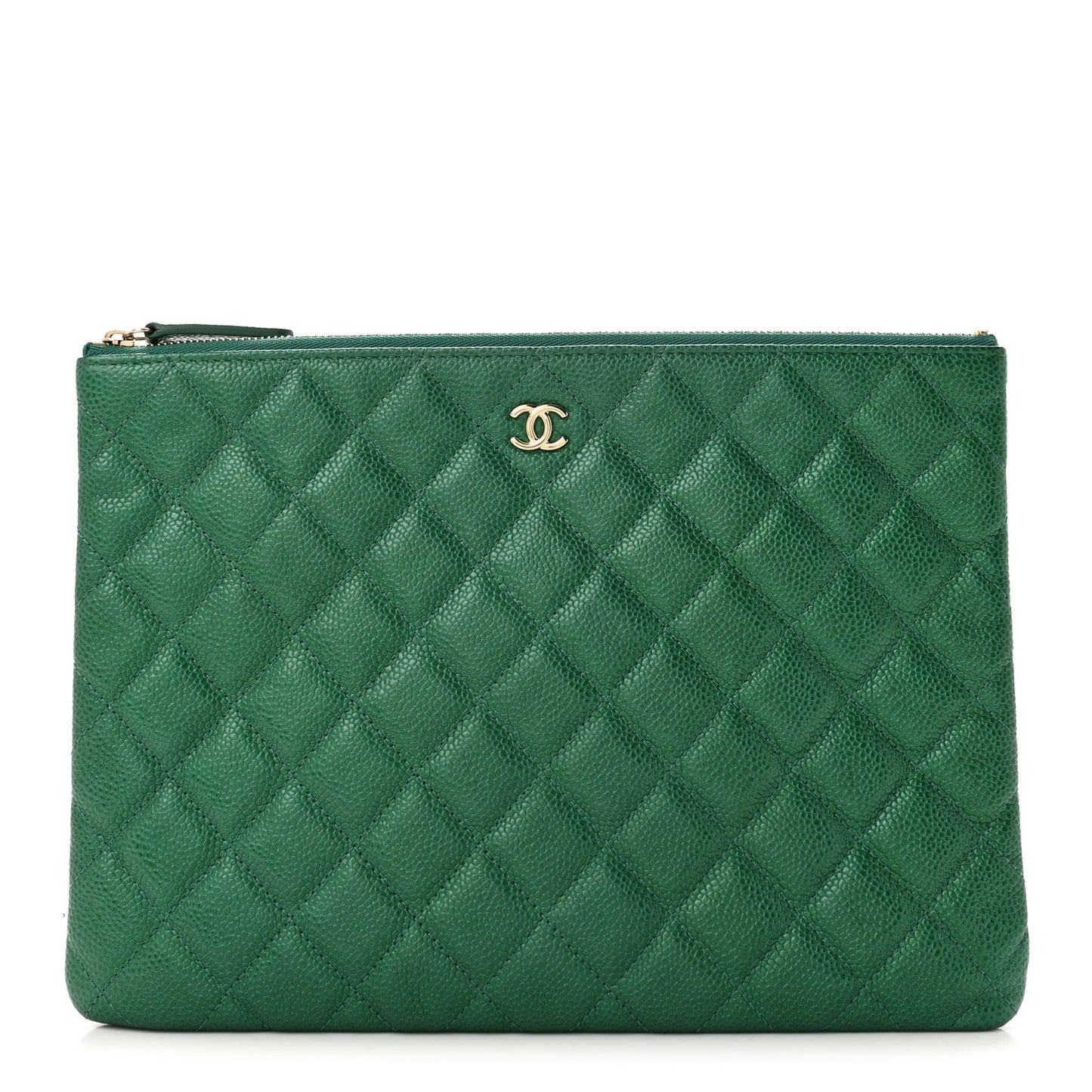 Metallic Caviar Quilted Medium Cosmetic Case Green