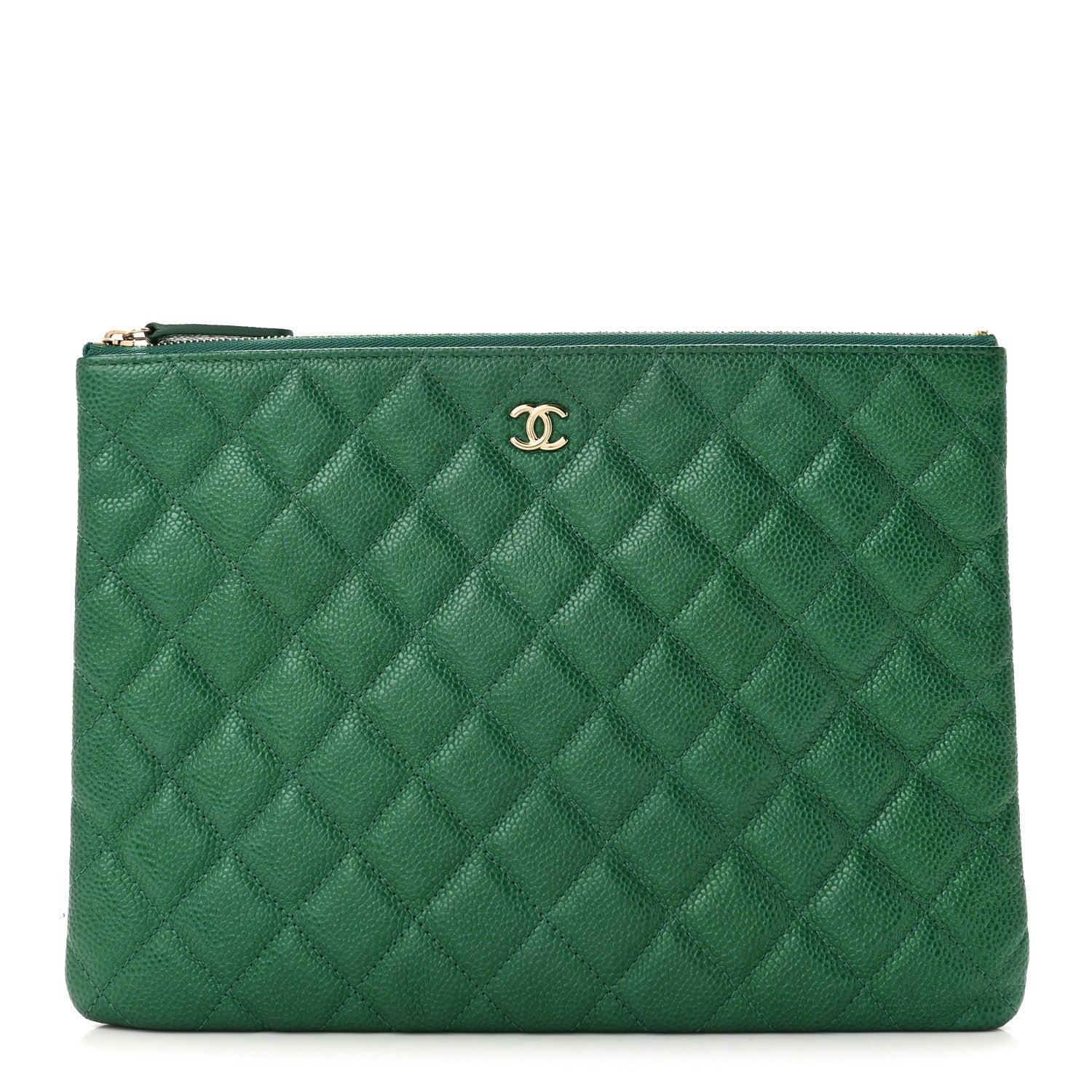 Chanel Metallic Caviar Quilted Medium Cosmetic Case Green 1 of 8