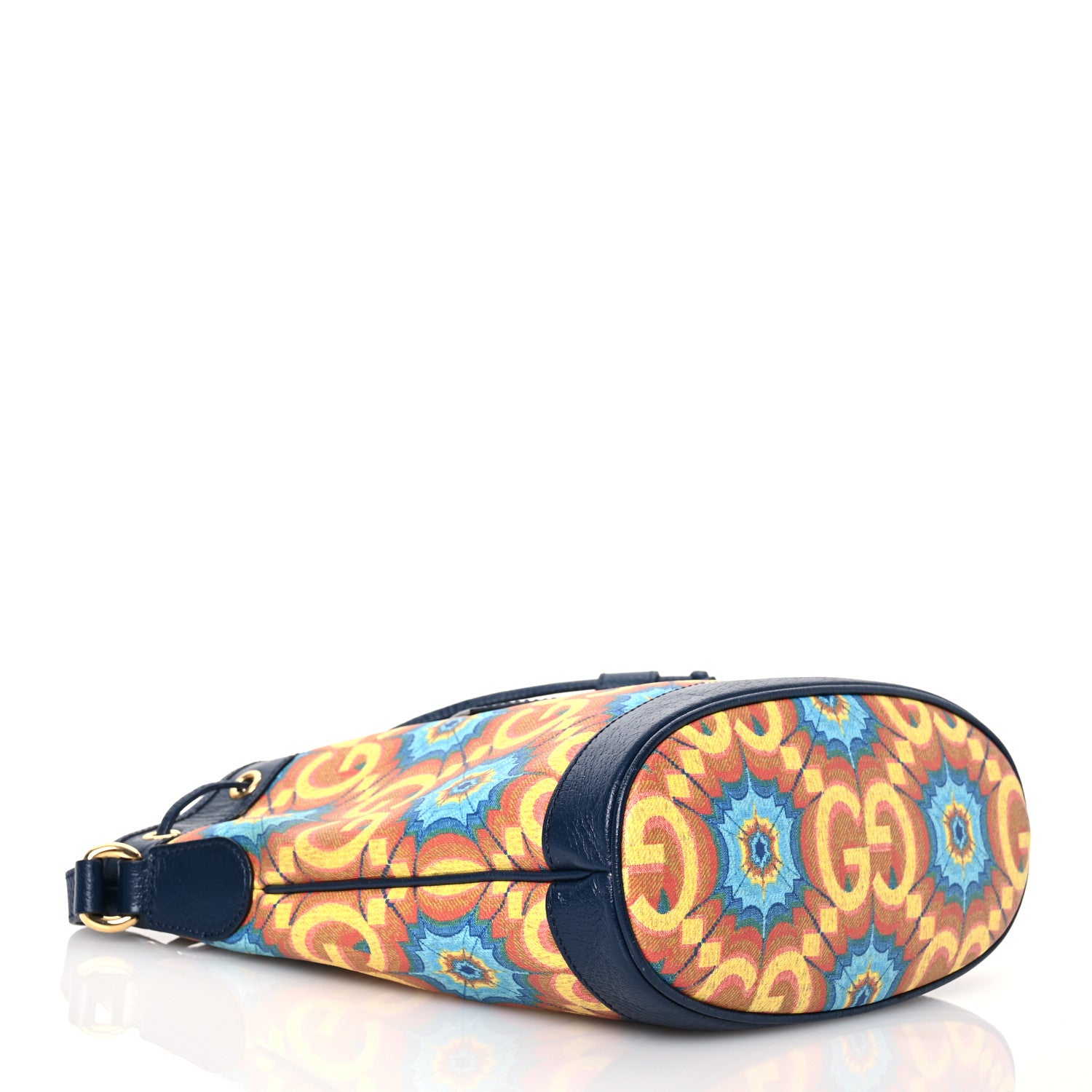 Gucci GG Supreme Kaleidoscope Calfskin Script Logo Gucci 100 Bucket Drawstring Bag Blue Orange Multicolor Blue Agata 4 of 13