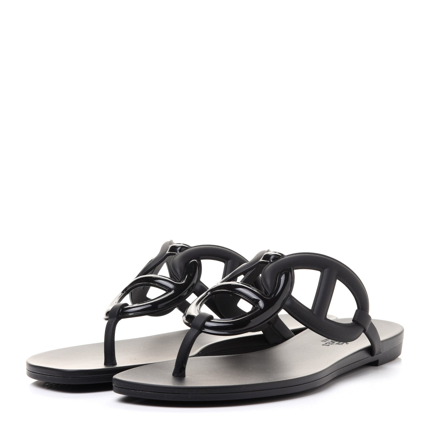Hermes Rubber Womens Egerie Sandals 38 Black 3 of 8