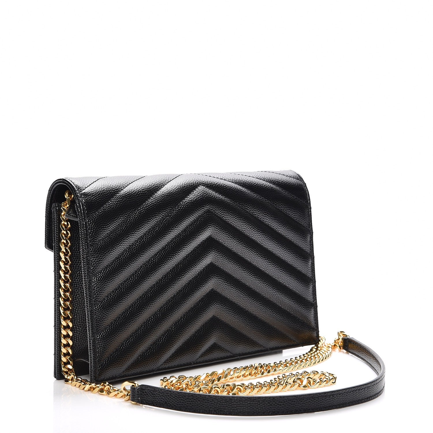 Saint Laurent Grain De Poudre Matelasse Chevron Monogram Envelope Chain Wallet Black 5 of 17