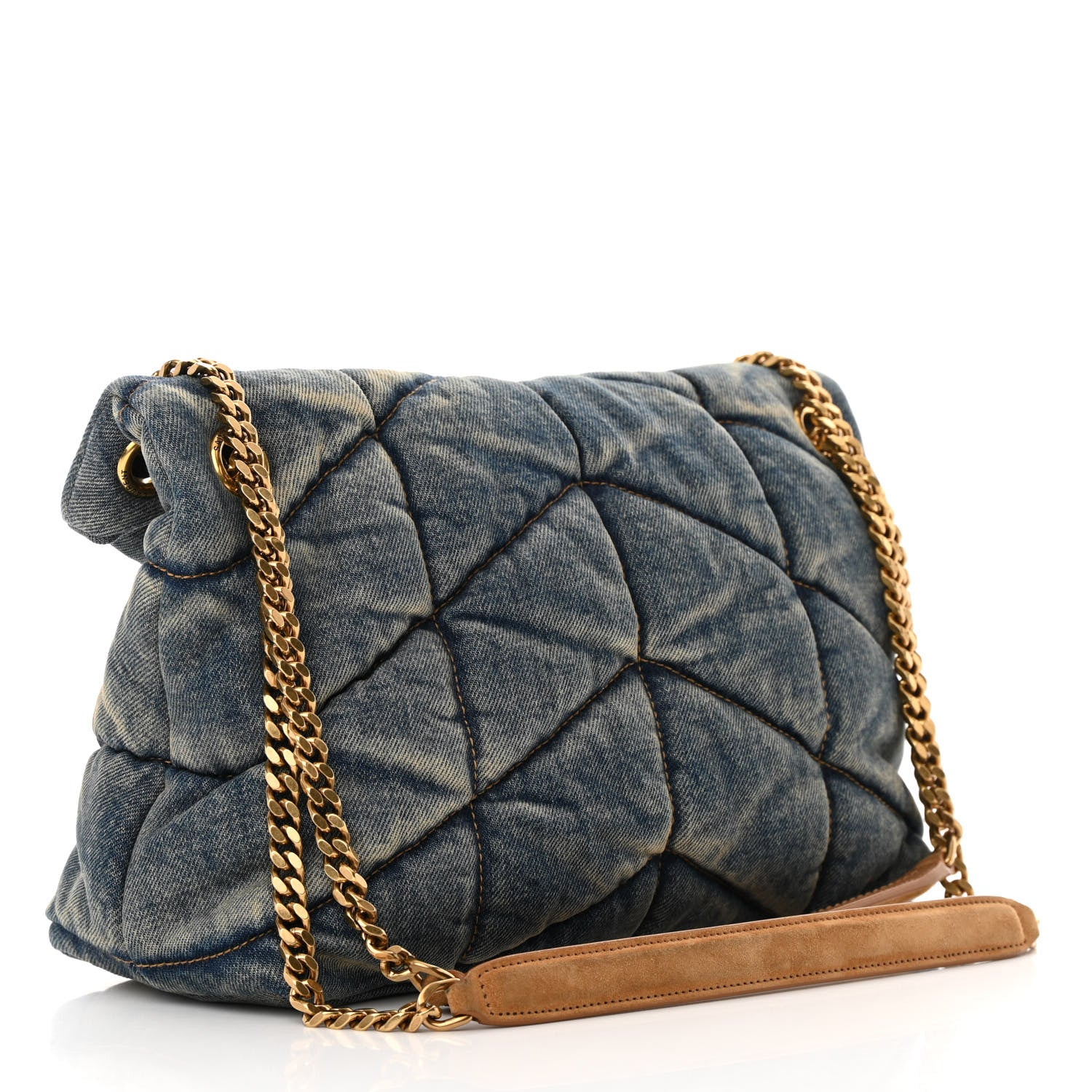 Saint Laurent Denim Quilted Small Loulou Puffer Monogram Chain Satchel Blue Cinnamon 3 of 11