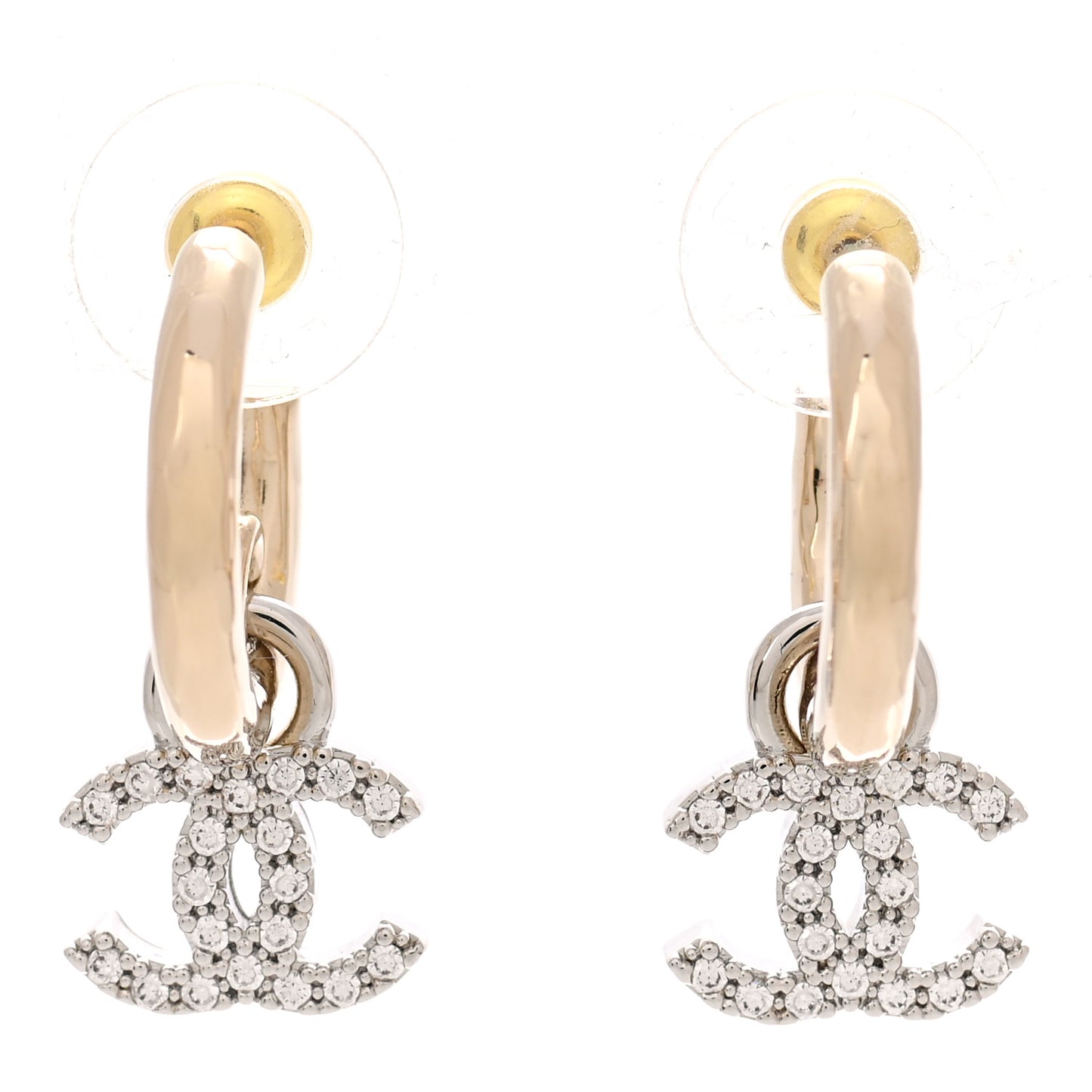 Metal Crystal CC Hoop Drop Earrings Gold