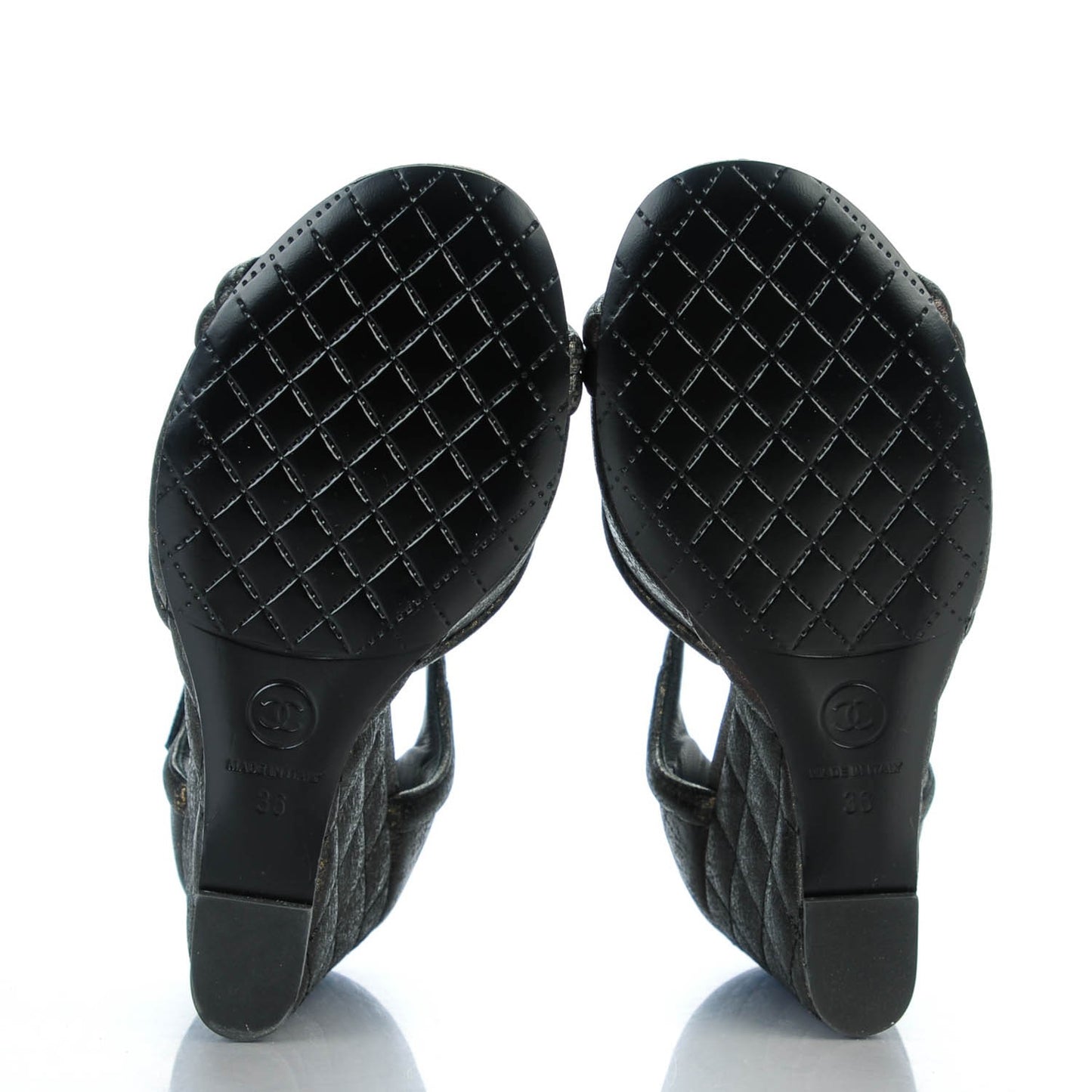 Fantasy Lambskin Quilted Wedge Sandals 36 Black Gold