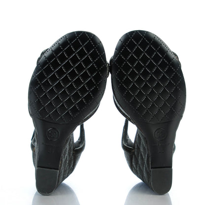 Chanel Fantasy Lambskin Quilted Wedge Sandals 36 Black Gold 5 of 8