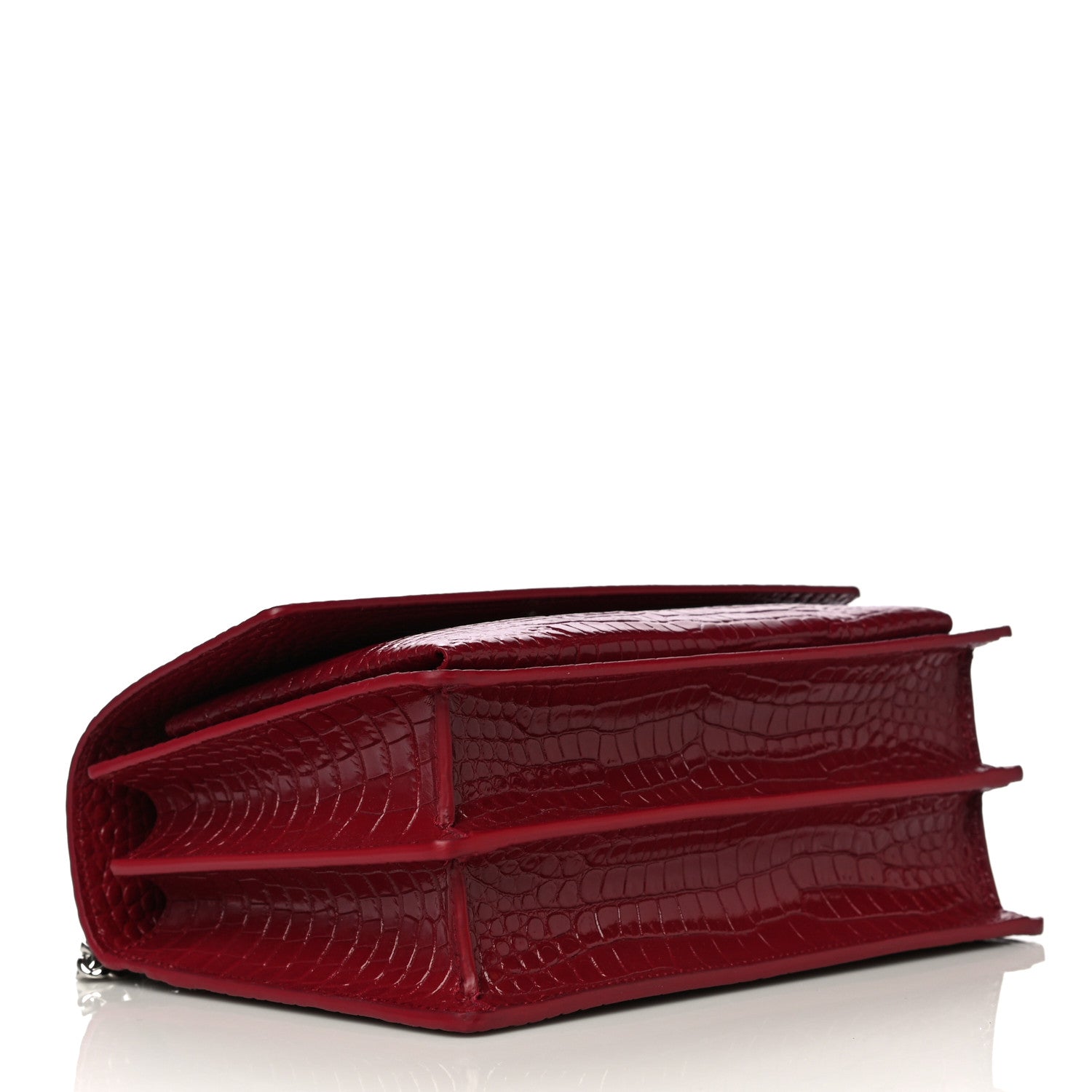 Saint Laurent Calfskin Crocodile Embossed Medium Monogram Sunset Rouge Eros 3 of 10
