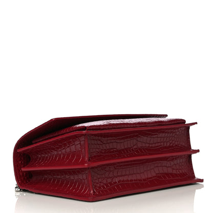 Saint Laurent Calfskin Crocodile Embossed Medium Monogram Sunset Rouge Eros 3 of 10