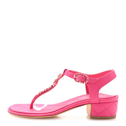 Chanel Lambskin Chain CC Logo Thong Sandals 36 Fuchsia 1 of 9