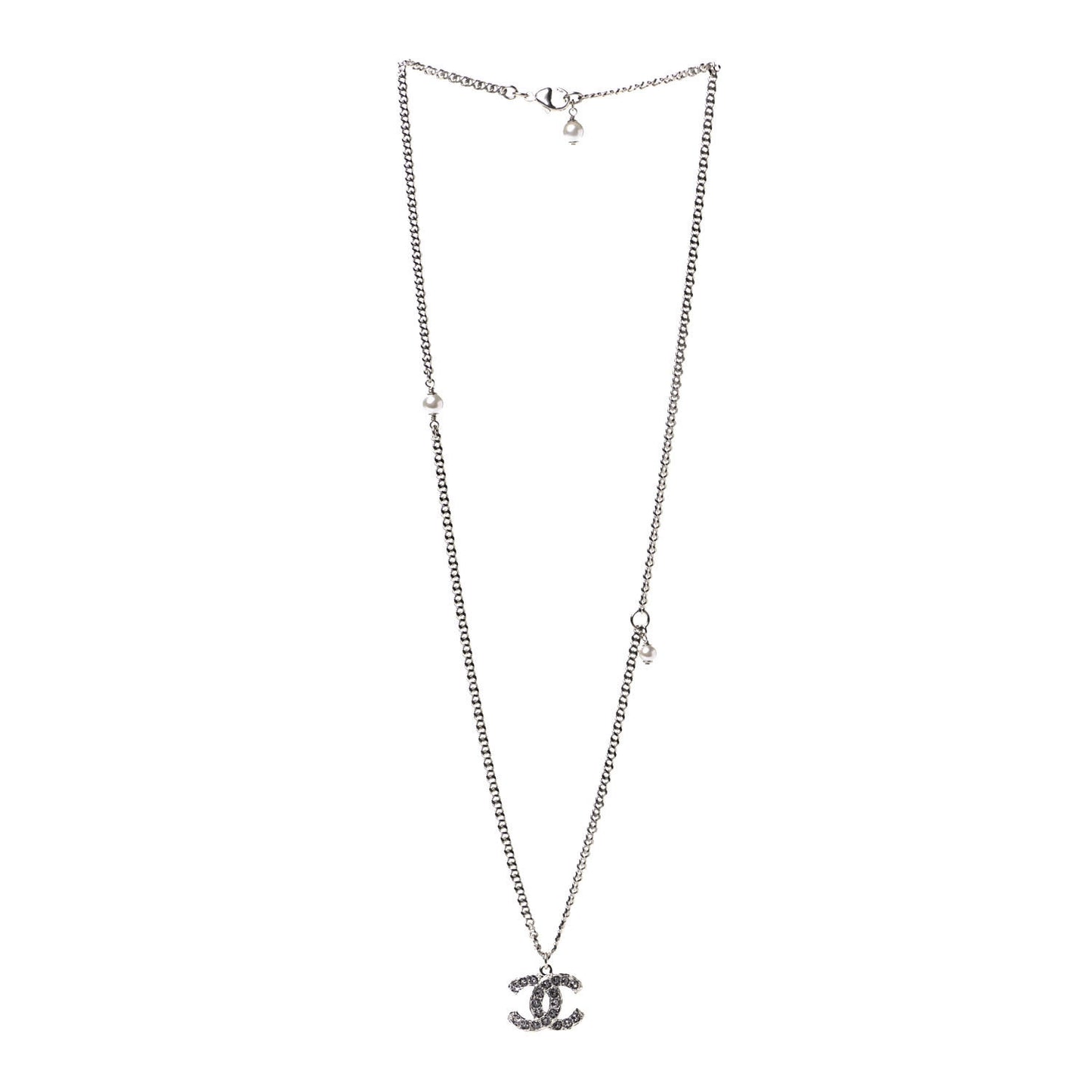 Pearl Crystal CC Pendant Necklace Gold
