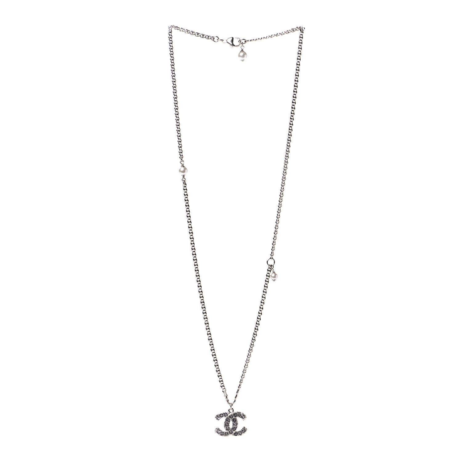 Chanel Pearl Crystal CC Pendant Necklace Gold 2 of 4