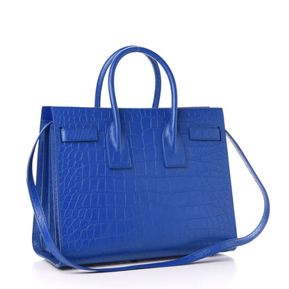 Saint Laurent Calfskin Crocodile Embossed Small Sac De Jour Royal Blue 4 of 14