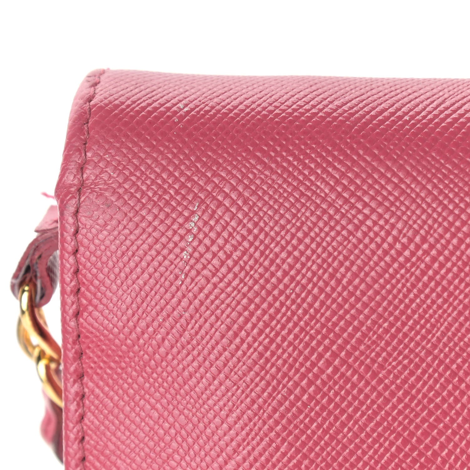 Prada Saffiano Metal Oro Chain Wallet Ibisco 7 of 20